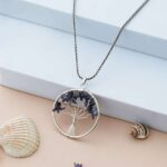 Sodalite Pendant Tree of Life Crystal Stone Pendant Locket with Metal Chain for  Healing Crystal Healing Gemstone Size 35-40 mm soda lite